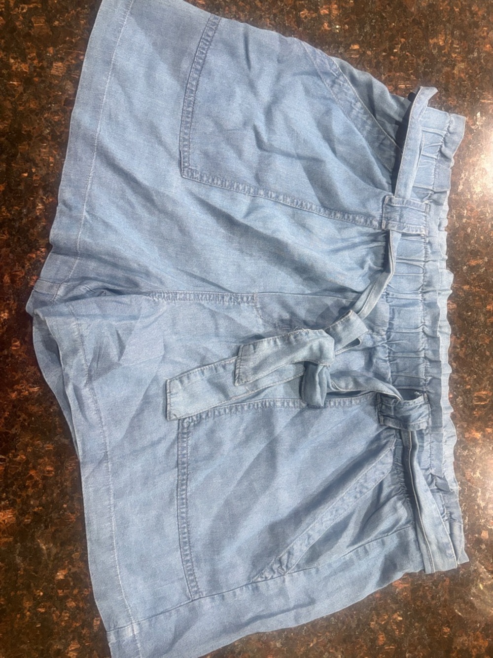 Time and Tru Light Blue Elastic Waist Shorts with Front Tie
